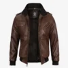 Men's Dark Brown Bomber Leather Jacket with Hood