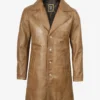 Mens Real Leather 3/4 Length Camel Brown Coat