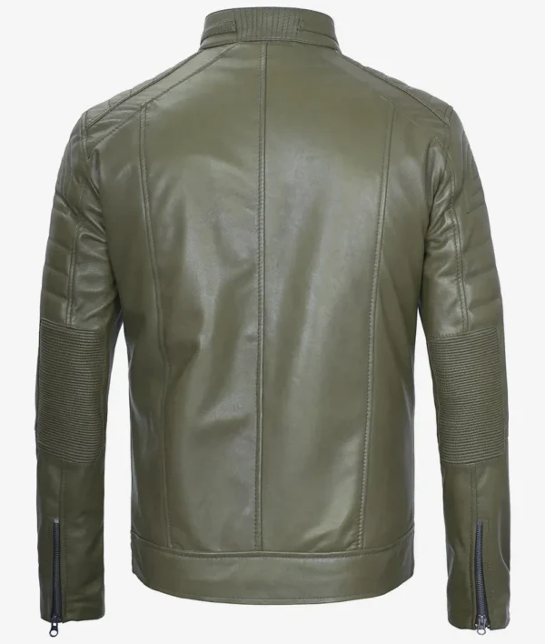 Mens Olive Green Biker Style Leather Jacket