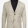 Men's Two Button Notch Lapel Off White Leather Blazer