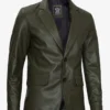 Mens Two Button Olive Green Leather Blazer