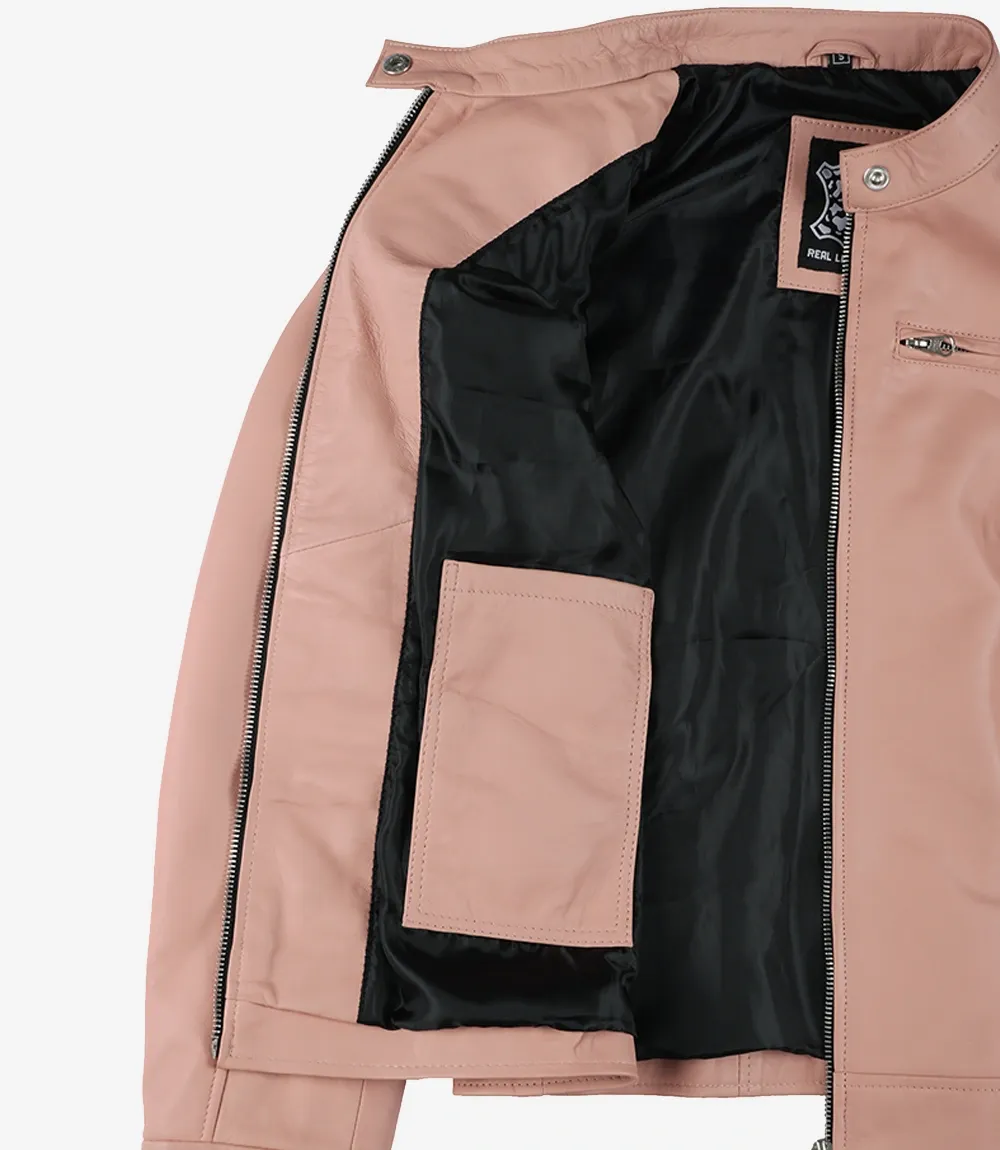 Dodge Light Pink Biker Style Leather Jacket for Women Dodge Light Pink Biker Style Leather Jacket for Women
