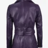 Women's Asymmetrical Purple Belted Biker Style Leather Jacket