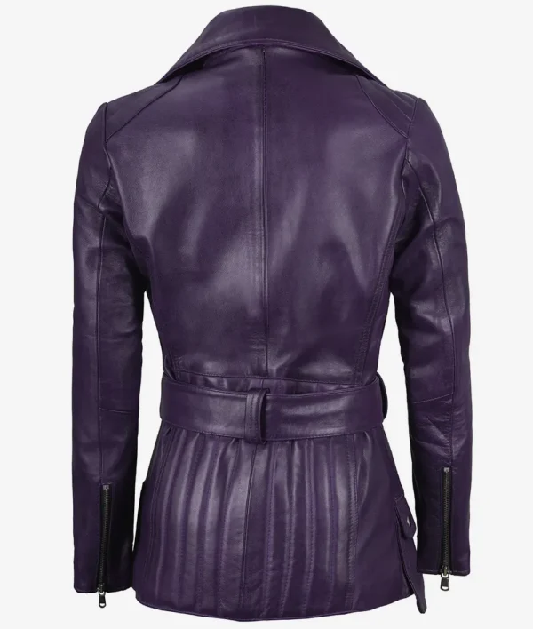 Women's Asymmetrical Purple Belted Biker Style Leather Jacket