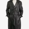 Mens Double-Breasted Black Lambskin Leather Coat - Knee Length