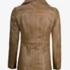 Women's Three Button Camel Brown Leather Blazer