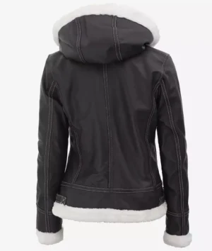 Women's Mary B3 Hooded Dark Brown Shearling Leather Jacket