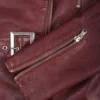 Women's Asymmetrical Maroon Belted Biker Style Leather Jacket