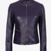 Rachel Womens Purple Biker Style Leather Jacket