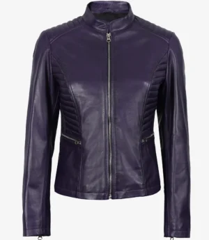 Rachel Womens Purple Biker Style Leather Jacket