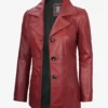 Womens Three Button Red Leather Blazer