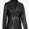 Notch Lapel Collar Double Breasted Black Leather Coat Women