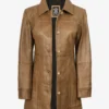 Womens Real Leather Camel Brown Coat
