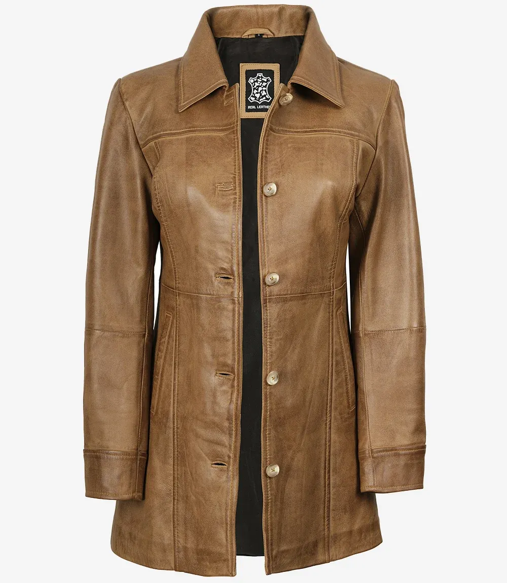 Womens Real Leather Camel Brown Coat Womens Real Leather Camel Brown Coat