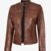 Women's Cognac Waxed Real Leather Biker Style Jacket