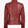 Womens Real Leather Red Biker Style Jacket