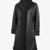 Women's 3/4 Length Black Leather Shearling Coat
