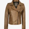 Women's Real Leather Camel Brown Biker Style Jacket