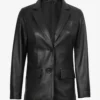 Womens Two Button Notch Lapel Black Leather Blazer Jacket
