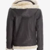 Womens Dark Brown Hooded Shearling Leather Jacket