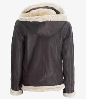 Womens Dark Brown Hooded Shearling Leather Jacket