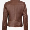 Womens Brown Textured Leather Biker Style Jacket