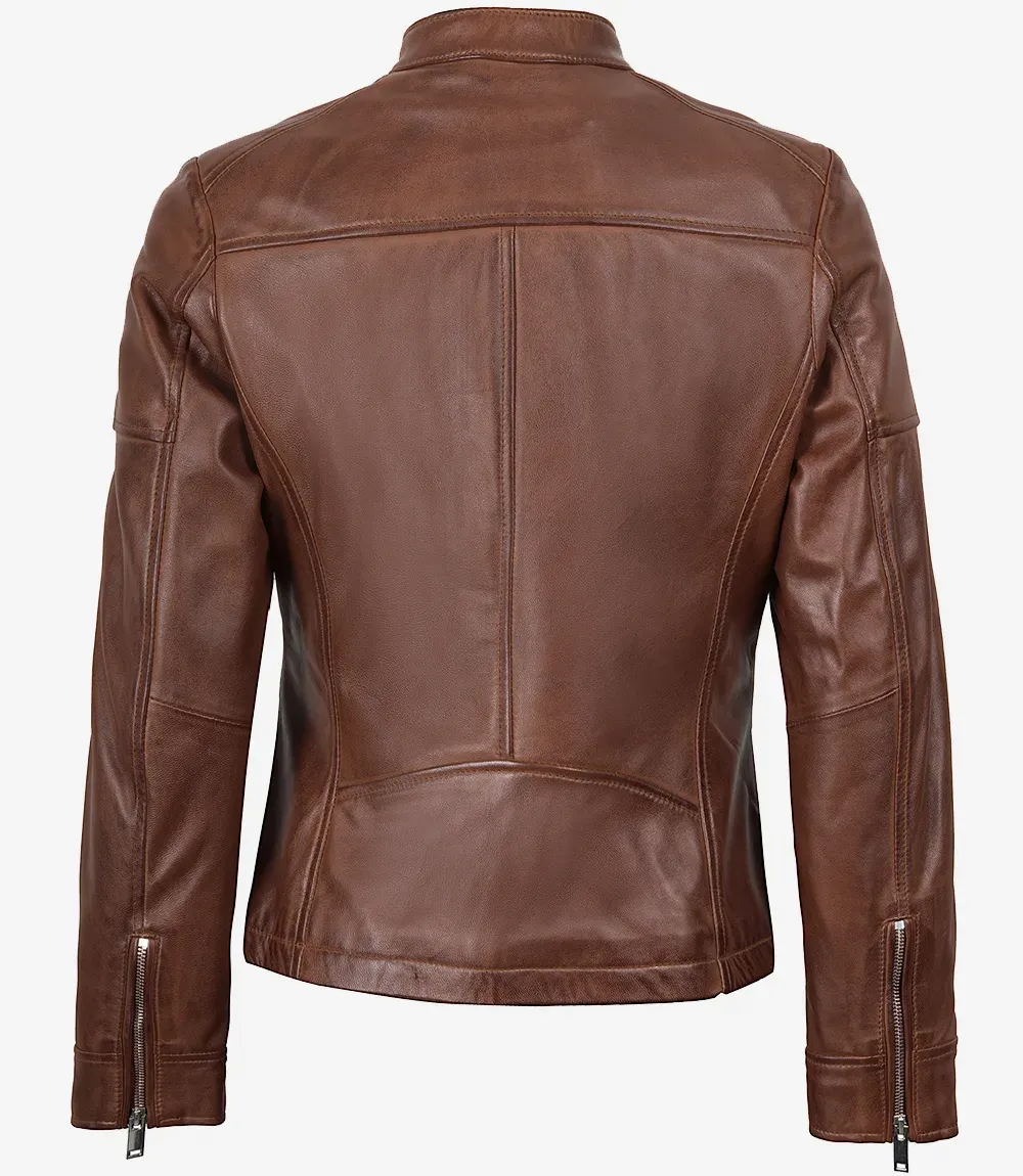 Womens Brown Textured Leather Biker Style Jacket Womens Brown Textured Leather Biker Style Jacket