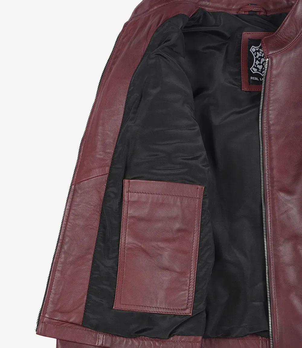 Women's Burgundy Leather Biker Style Jacket Women's Burgundy Leather Biker Style Jacket