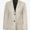 Womens Two Button Off White Leather Blazer