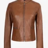 Women's Slim Fit Tan Lambskin Leather Jacket