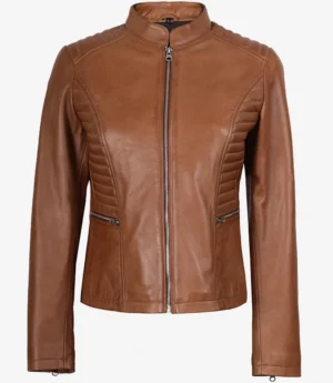 Women's Slim Fit Tan Lambskin Leather Jacket