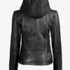 Women's Black Leather Jacket with Removable Hood
