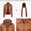 Tralee Women's Tan Waxed Bomber Leather Jacket With Detachable Hood