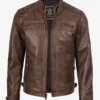 Men's Chocolate Brown Biker Style Leather Jacket - Quilted Shoulders