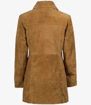 Women's 3/4 Length Button Down Brown Suede Coat
