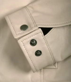 Mens Classic Shirt Collar Beige Harrington Leather Jacket