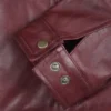 Mens Classic Shirt Collar Burgundy Harrington Leather Jacket