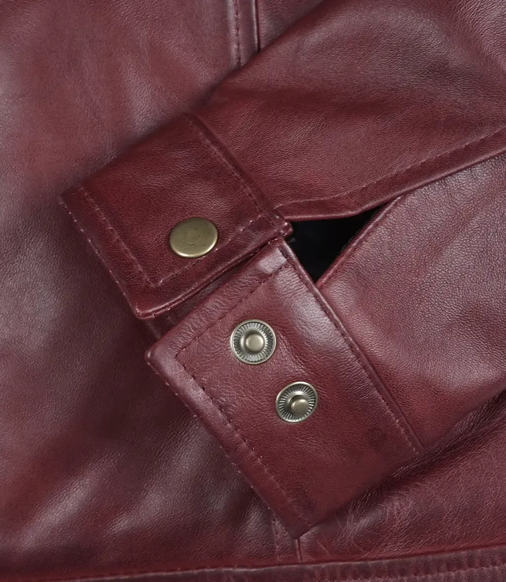 Mens Classic Shirt Collar Burgundy Harrington Leather Jacket Mens Classic Shirt Collar Burgundy Harrington Leather Jacket