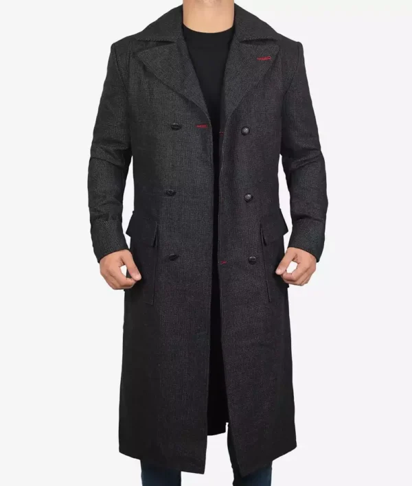 Men’s Double-Breasted Detective Gray Wool Coat