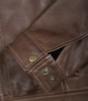 Reeves Mens Shirt Collar Brown Leather Jacket