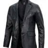 Mens Two Button Notch Lapel Black Leather Blazer