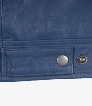 Men's Classic Blue Leather Jacket with Shirt Collar