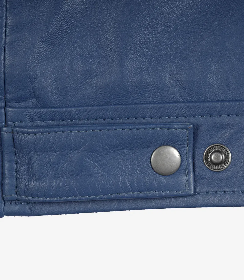 Men's Classic Blue Leather Jacket with Shirt Collar Men's Classic Blue Leather Jacket with Shirt Collar