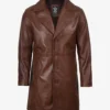 Mens Real Leather 3/4 Length Cognac Coat