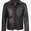 Mens Shirt Collar Classic Distressed Brown Leather Jacket