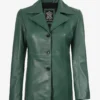 Womens Three Button Green Leather Blazer