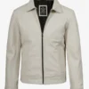Mens Shirt Collar Off White Harrington Leather Jacket