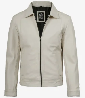 Mens Shirt Collar Off White Harrington Leather Jacket