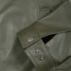 Men's Classic Shirt Collar Olive Green Leather Jacket