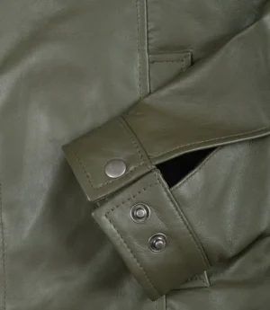 Men's Classic Shirt Collar Olive Green Leather Jacket